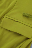 Vêtement d'extérieur à col rabattu à boucle en patchwork de bandage solide décontracté jaune