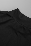 Schwarze, lässige Patchwork-Rollkragen-Kleider mit geradem Druck