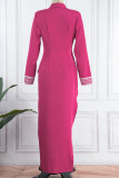 Rose Red Celebrities Elegant Solid Patchwork Buttons Turn-back Collar Evening Dress Dresses