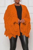 Orange Casual Solid Tassel Patchwork Cardigan Collar Outerwear