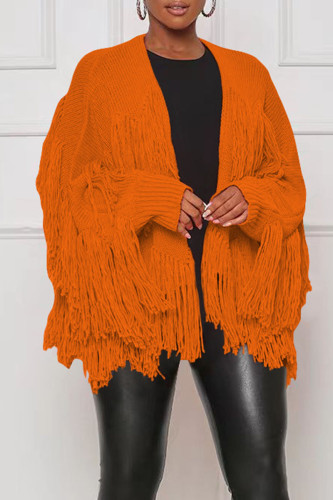 Vêtement d'extérieur à col cardigan en patchwork à pampilles décontractées orange