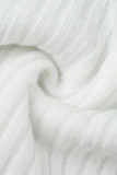 Tops de cuello de cárdigan con hebilla de patchwork sólido casual blanco
