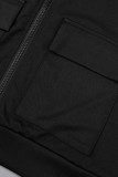 Nero casual sportivo stampa patchwork cerniera cardigan colletto manica lunga due pezzi