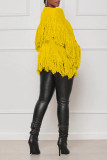 Yellow Casual Solid Tassel Patchwork Cardigan Collar Outerwear
