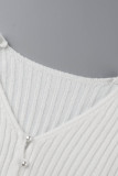 Tops de cuello de cárdigan con hebilla de patchwork sólido casual blanco