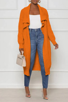 Prendas de abrigo de cuello de cárdigan de patchwork sólido casual naranja