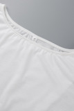 White Casual Solid Patchwork Asymmetrical Oblique Collar Tops