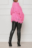 Pink Casual Solid Tassel Patchwork Cardigan Collar Outerwear