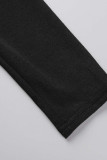 Cinza Casual Sportswear Estampado Listrado Bandagem Patchwork O Pescoço Manga Longa Duas Peças