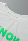 Weiß Casual Street Print Patchwork O-Ausschnitt T-Shirt Kleid Kleider