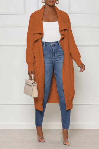 Light Brown Casual Cardigan Collar Long Sleeve Knitted Sweater Jackets