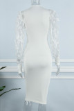 Robes de jupe crayon à col roulé élégant patchwork solide transparent blanc
