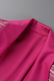 Rose Red Celebrities Elegant Solid Patchwork Buttons Turn-back Collar Evening Dress Dresses