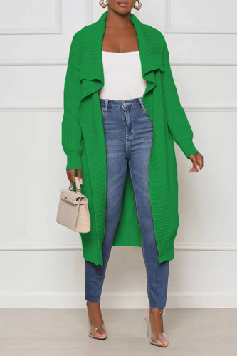 Green Casual Cardigan Collar Long Sleeve Knitted Sweater Jackets