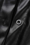 Черные сексуальные сплошные повязки в стиле пэчворк Пряжка с отложным воротником Прямые платья
