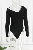 Black Sexy Casual Solid Patchwork V Neck Skinny Bodysuits