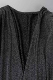 Черные сексуальные однотонные платья в стиле пэчворк с V-образным вырезом и длинными рукавами