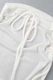 Robe longue blanche sexy à bretelles spaghetti dos nu bandage solide