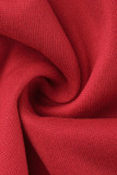 Capispalla con colletto cardigan con fibbia patchwork ricamato casual rosso