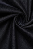 Vestidos de saia de um passo com estampa casual preta de patchwork O decote