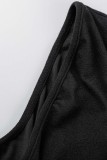 Vestidos de falda de un paso con cuello oblicuo de patchwork sólido informal negro (con cadena en la cintura)