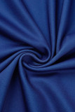 Vestidos de manga larga con cuello en V y letras de bolsillo con estampado sexy de talla grande azul