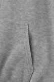 Colarinho com capuz cinza estampado casual carta manga longa duas peças