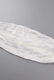 Blanc Sexy Solide Transparent Dos Nu Sans Bretelles Manches Longues Deux Pièces