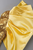 Gold Prominente Elegant Solid Patchwork mit Schleife V-Ausschnitt Abendkleid Kleider