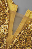 Gouden Beroemdheden Elegant Solid Patchwork Met Strik V-hals Avondjurk Jurken