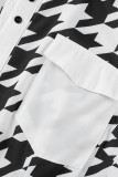 Schwarz Weiß Sexy Casual Print Tasche Hemdkragen Hemdkleid Kleider