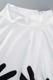 Белая сексуальная водолазка в стиле пэчворк с принтом и длинным рукавом, два предмета