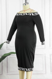 Patchwork imprimé décontracté noir sur l'épaule une étape jupe robes grande taille