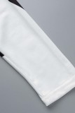 Blanco sexy estampado patchwork cuello alto manga larga dos piezas