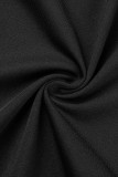 黒のセクシーなフォーマル無地パッチワーク スリット V ネック長袖ドレス
