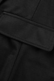Zwarte casual effen patchwork bovenkleding met omgeslagen kraag