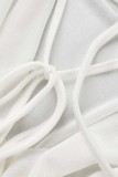 Robe longue blanche sexy à bretelles spaghetti dos nu bandage solide