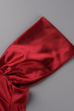 Vestidos de noite sem alças vermelhos elegantes de patchwork sólido com fenda