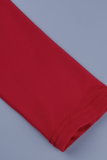 Due pezzi a maniche lunghe a collo alto con patchwork casual a tinta unita rosso rosa