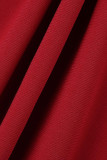 Красные повседневные однотонные бинты в стиле пэчворк с круглым вырезом и прямыми комбинезонами