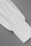 Белые повседневные однотонные асимметричные платья с длинным рукавом в стиле пэчворк с круглым вырезом