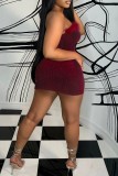 Бордовое сексуальное однотонное платье в стиле пэчворк с открытой спиной и без бретелек без рукавов Платья