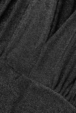 Серые сексуальные однотонные платья в стиле пэчворк с V-образным вырезом и длинными рукавами