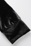 Noir Street Patchwork Solide Drapé asymétrique Crop top Straight Long Sleeve Two Pieces