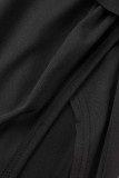 Vestidos pretos sexy formais formais sólidos patchwork fenda com decote em v mangas compridas