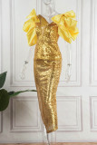 Rosa Berühmtheiten Elegant Solid Patchwork mit Schleife V-Ausschnitt Abendkleid Kleider
