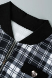 Cinza escuro moda casual estampa patchwork manga longa duas peças