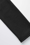 Vestidos de manga larga de cuello alto básicos con estampado de letras informales negros sexy