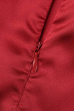 Robe de soirée bustier fendue en patchwork rouge élégante