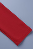 Roter, lässiger, fester Patchwork-Patchwork-Overall mit geradem O-Ausschnitt